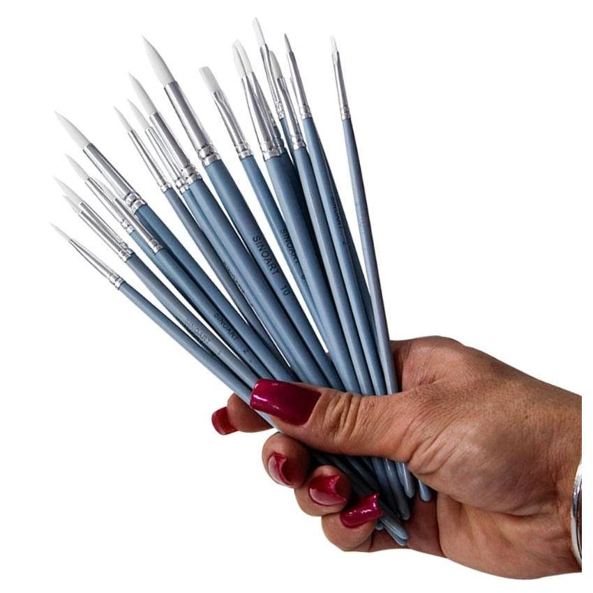 SinoArt Taklon Brush Short Handle Set 18 Pcs
