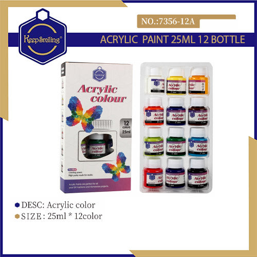 Keep Smiling 7356-12A Acrylic Color - 12 colors 25ml pot