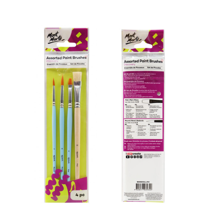Mont Marte Assorted Paint Brushes Set Of 4Pcs BMHS0040