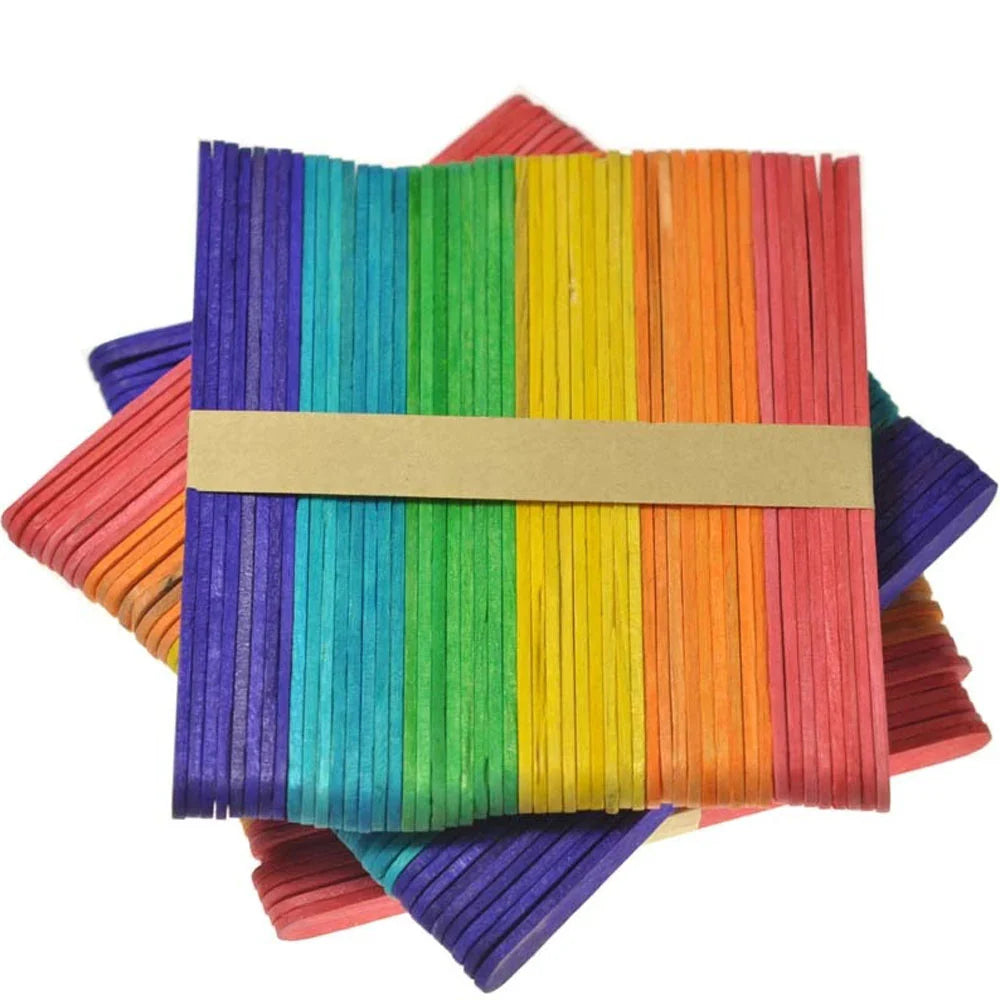 Pack of 150 Sticks Large Ice Cream Stick (wooden) for Art Work-Multicolored