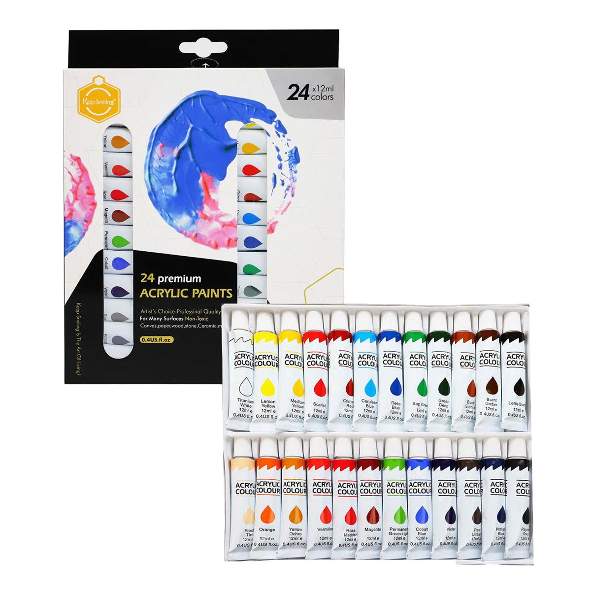 Keep Smiling Acrylic Paints 24pcs 12ml each