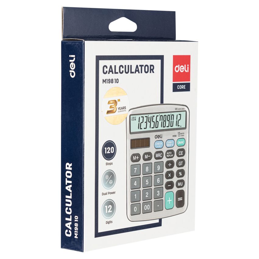 Deli EM19810 Calculator  Silver 12-Digits