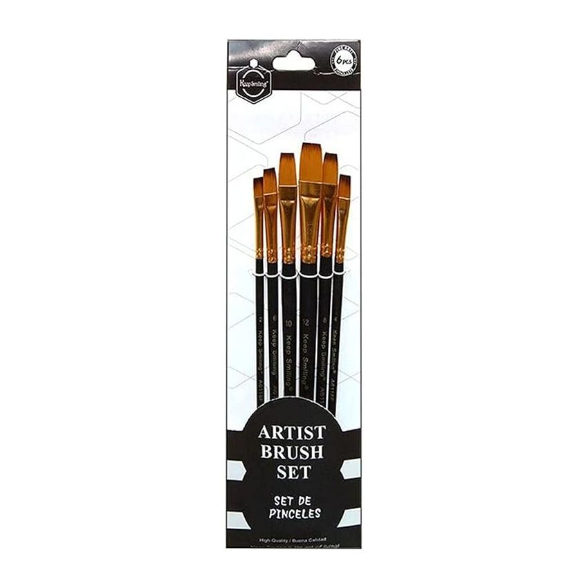 Keep Smiling Artist Flat Paint Brush Set 6Pcs A6118F