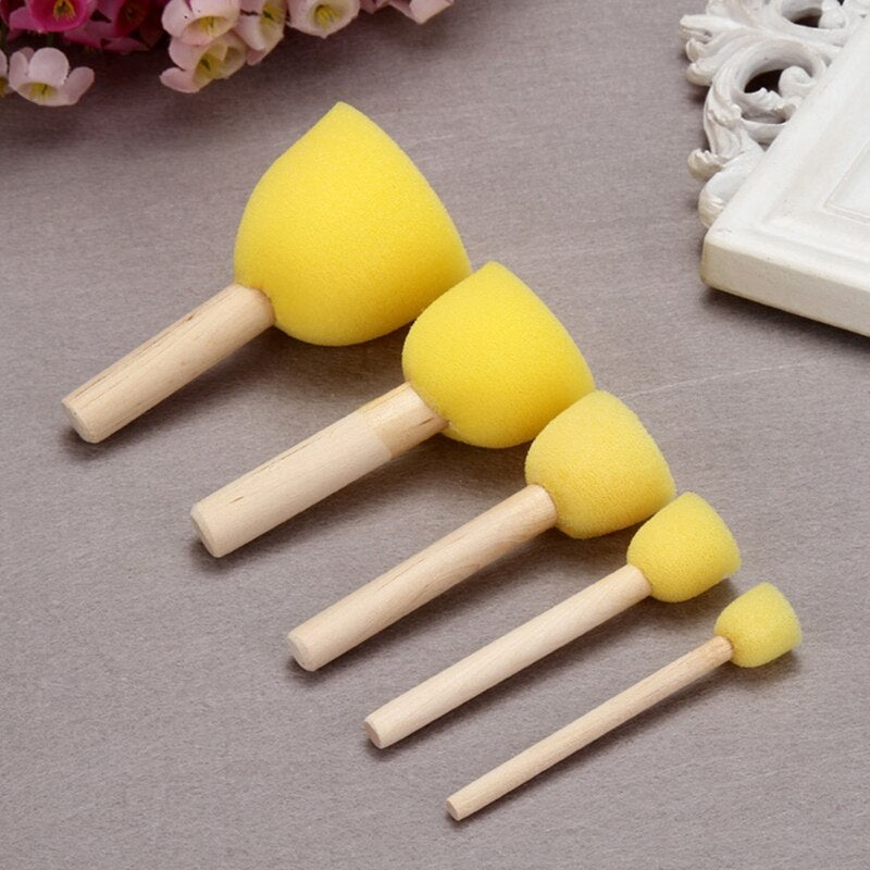 Keep Smiling 5 Pcs Sponge Gbell Drawing Stamp & Foam Paint Brush Set