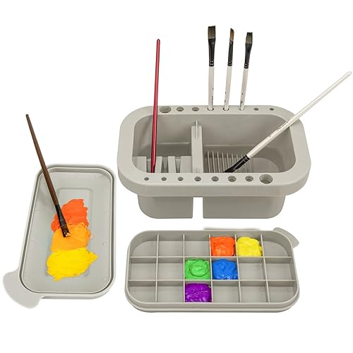 3-in-1 Paint Brush Cleaner Pot with Brush Holder and Mixing Palettes