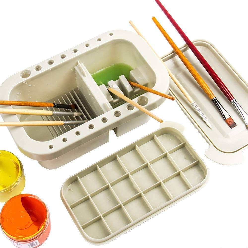 3-in-1 Paint Brush Cleaner Pot with Brush Holder and Mixing Palettes