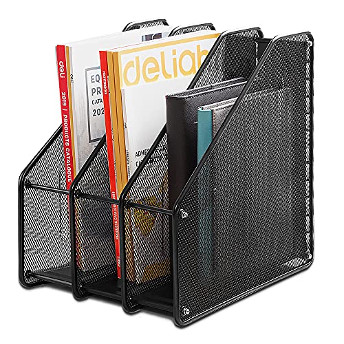 3-Section Plastic File & Magazine Holder – Desktop Document Organizer