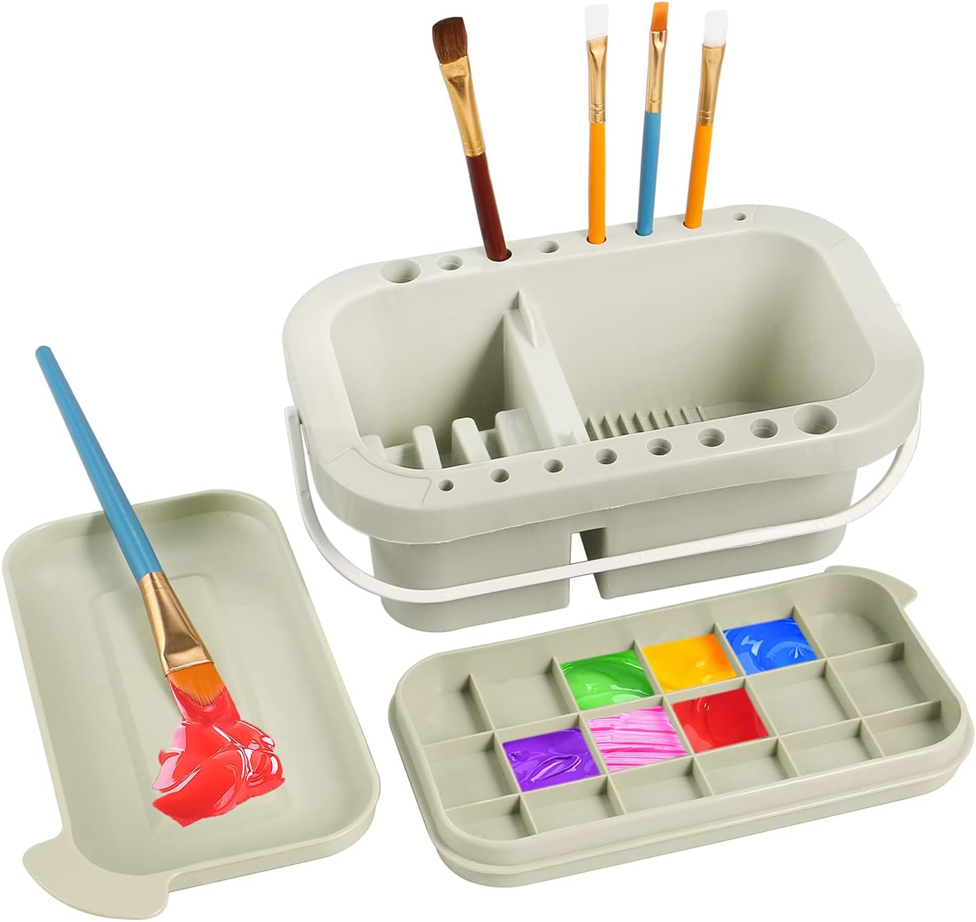 3-in-1 Paint Brush Cleaner Pot with Brush Holder and Mixing Palettes