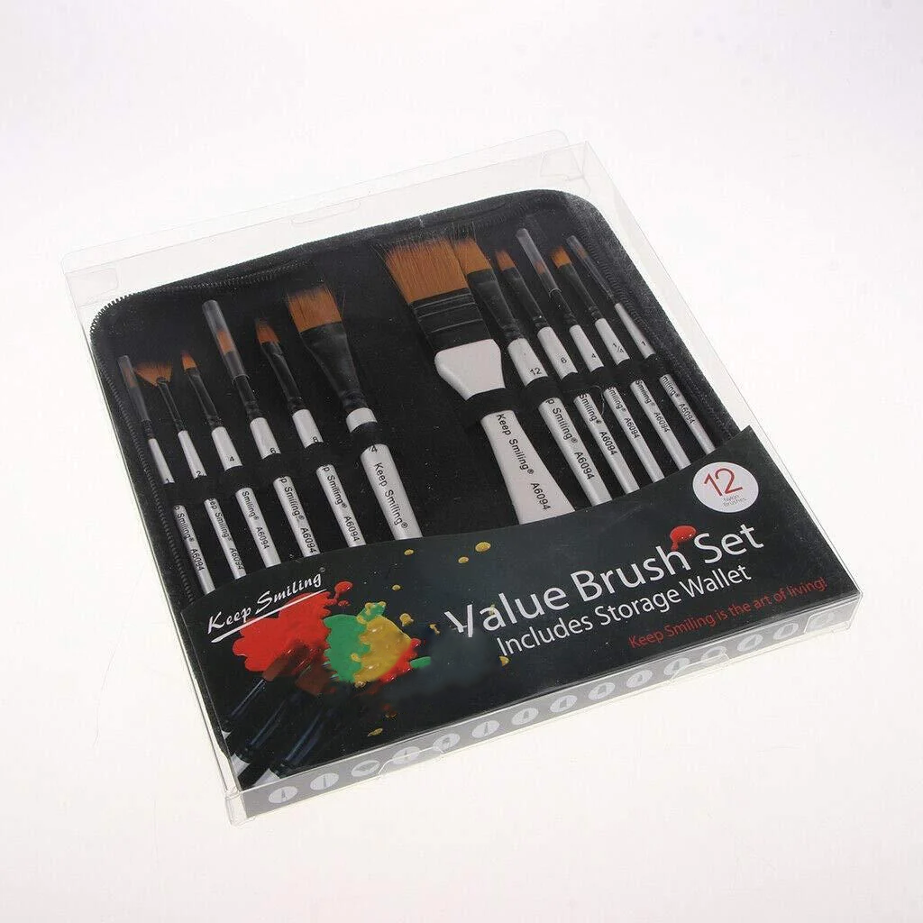 Keep Smiling A6094 (in FABRIC POUCH) 12pcs Multi shape Paint Brush Set