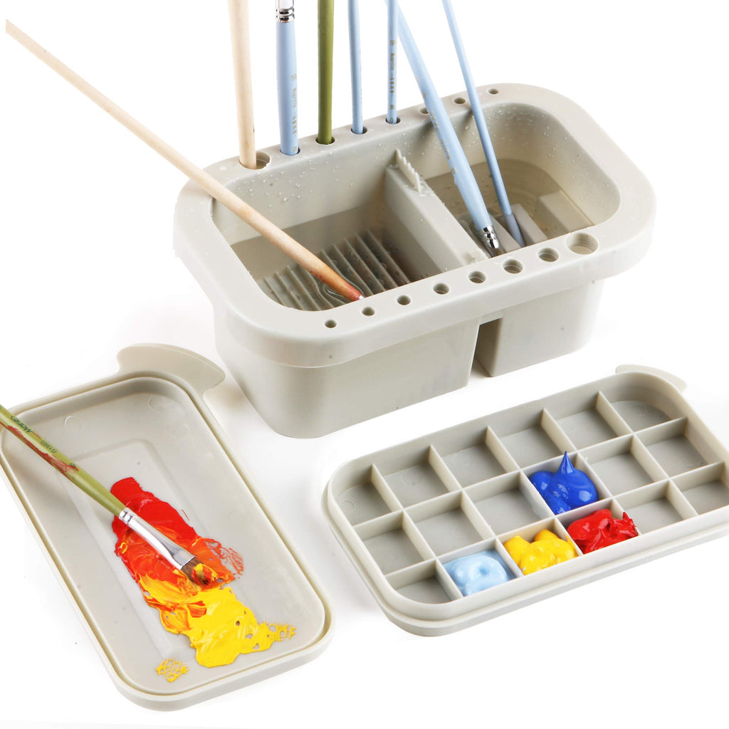 3-in-1 Paint Brush Cleaner Pot with Brush Holder and Mixing Palettes