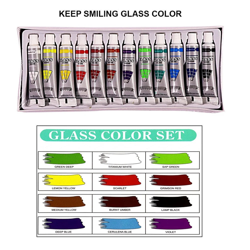 Keep Smiling Glass Paints Set 12 Colors 12ml Each