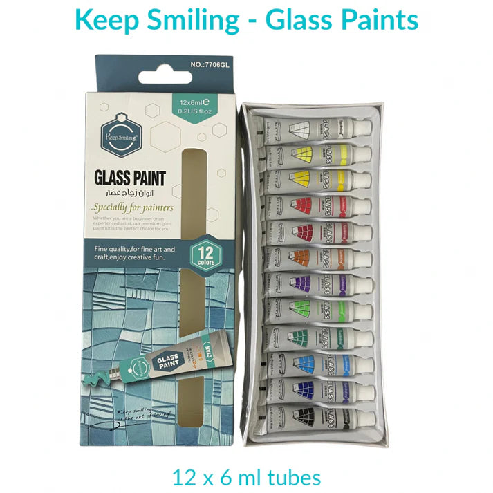 Keep Smiling Glass Paints Set 12 Colors 12ml Each