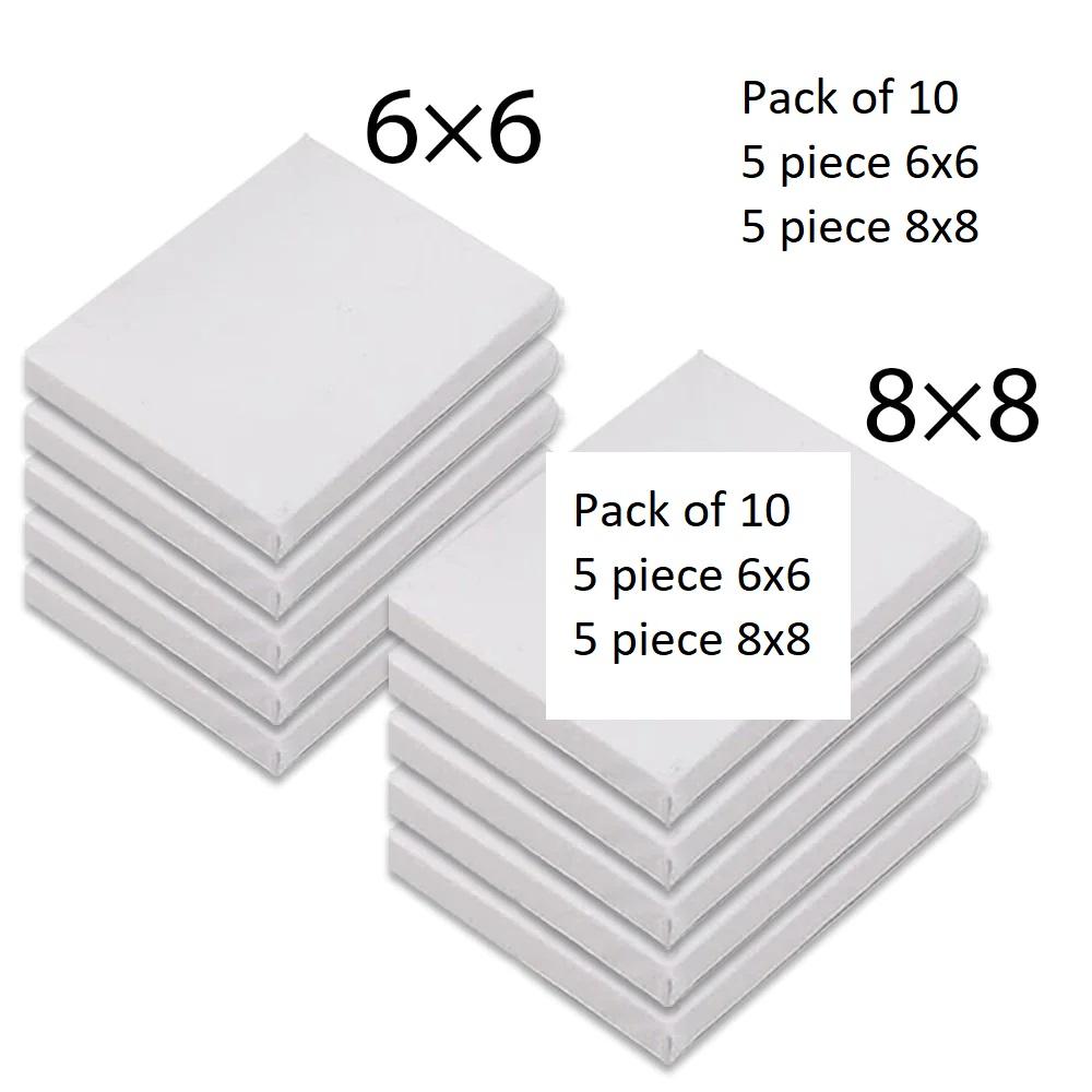 Pack of 10 Mini Canvas Panels | 6×6 & 8×8 Inch 5pcs Each