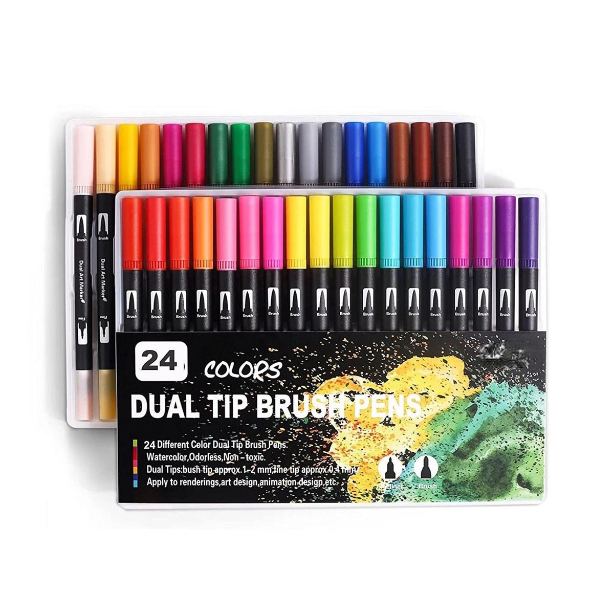 Dual Tip Brush Marker Pen Set – Fine Point & Brush Tip 12 & 24 Pcs