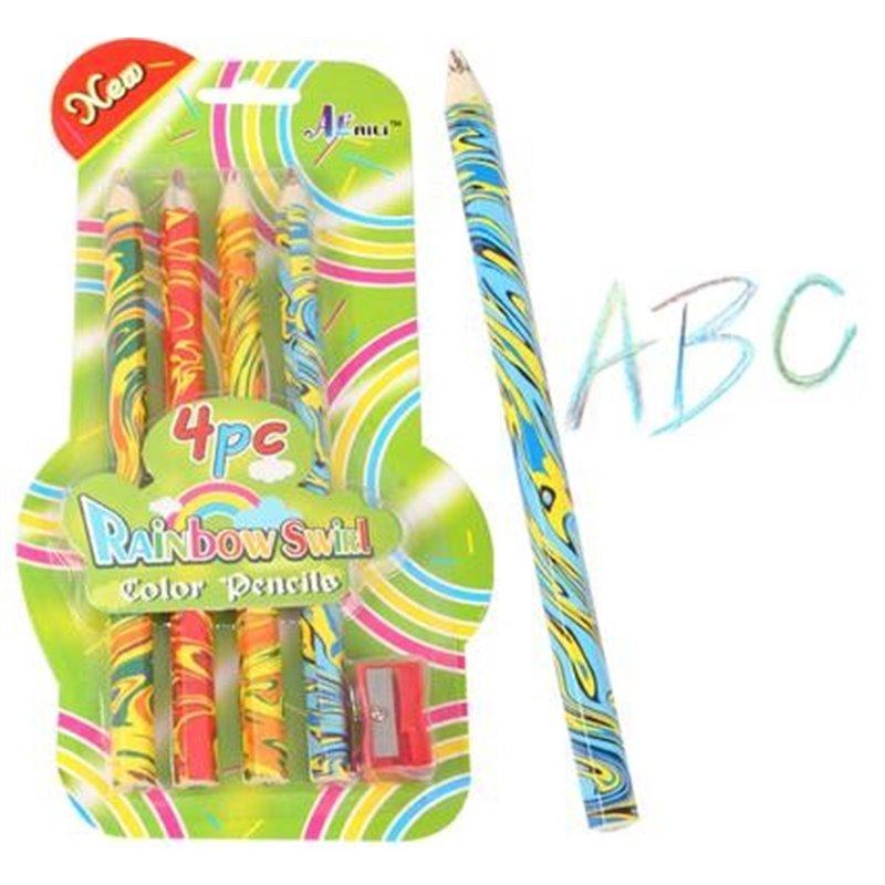 Rainbow Swirl Color Pencils – Pack of 4 with Sharpener