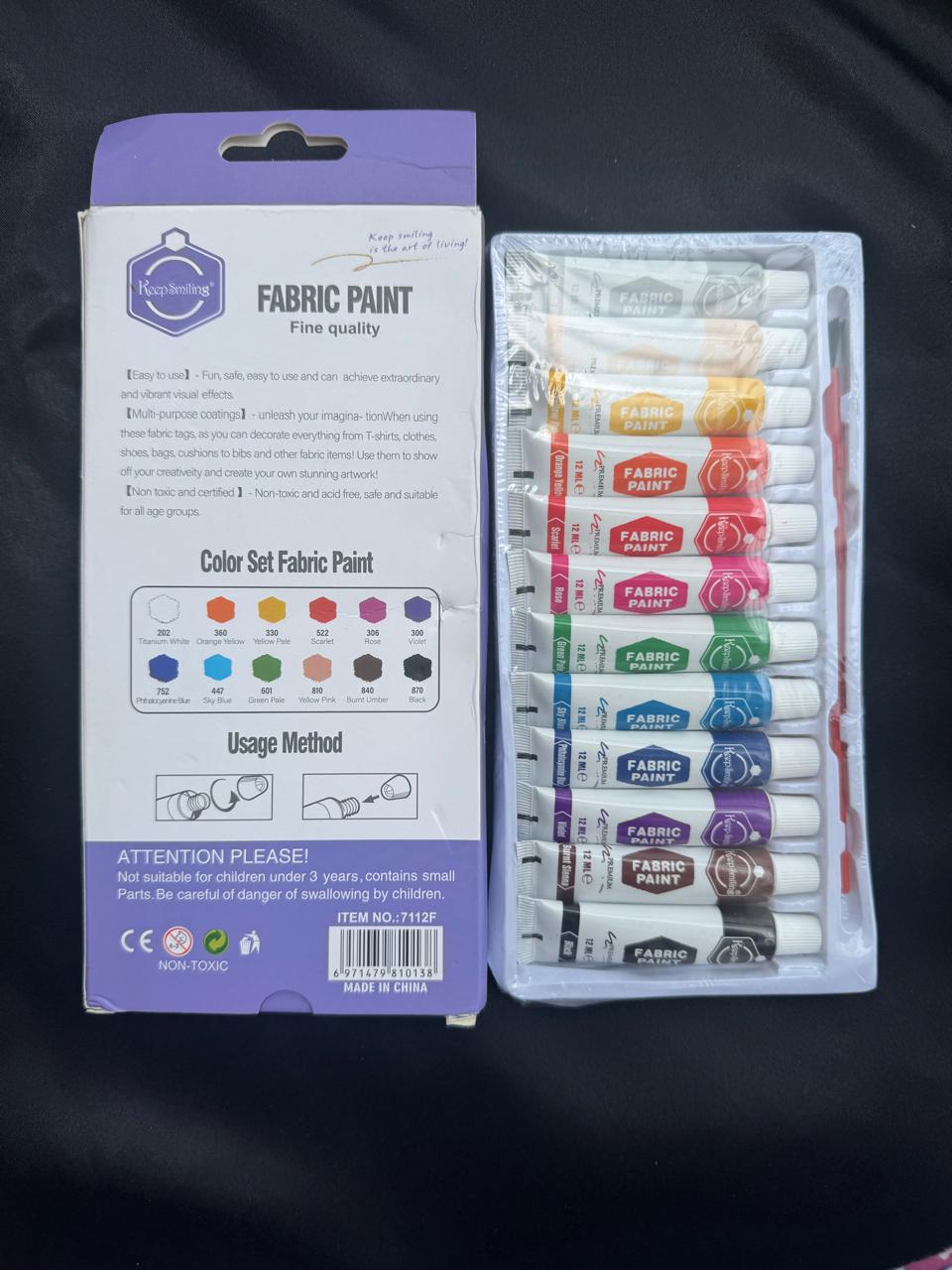 Keep Smiling Fabric Paints Set (12 Colors × 12ml)
