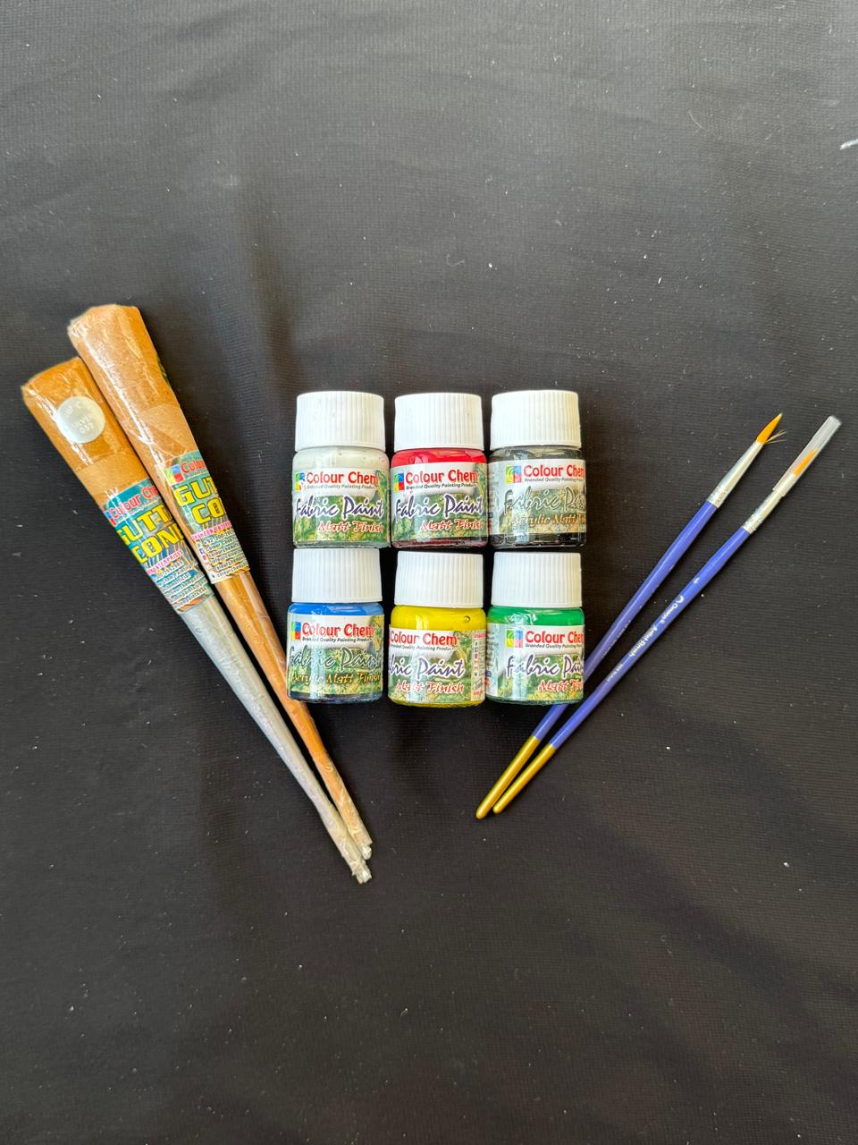 Colour Chem Fabric Paint Matt Finish Set with Glitter Glue and Paint Brushes