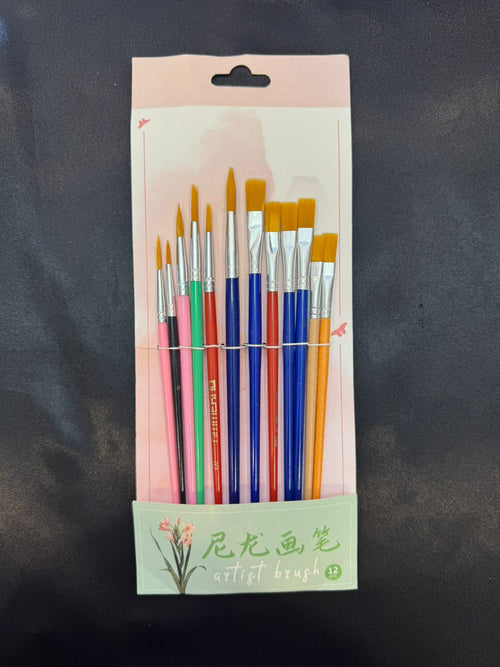 12pcs artist painting brushes set round and flat