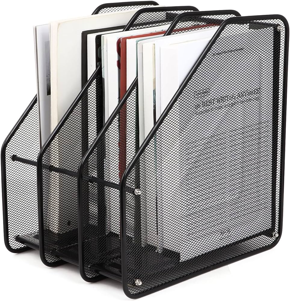 3-Section Plastic File & Magazine Holder – Desktop Document Organizer
