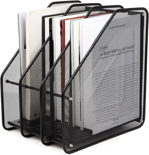 3-Section Plastic File & Magazine Holder – Desktop Document Organizer