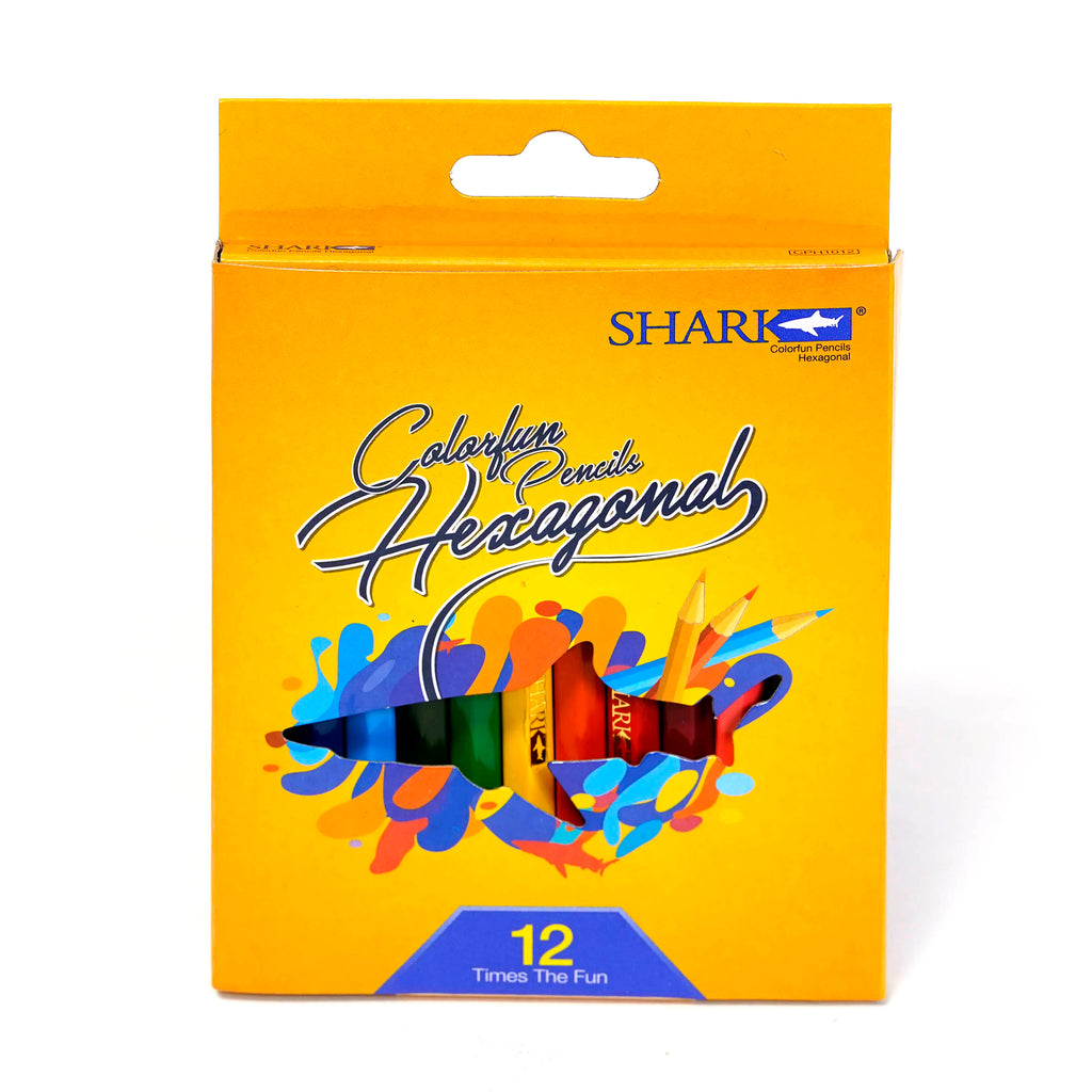 Shark Hexagonal Colour Pencils – Half & Full Size (12 Colors)