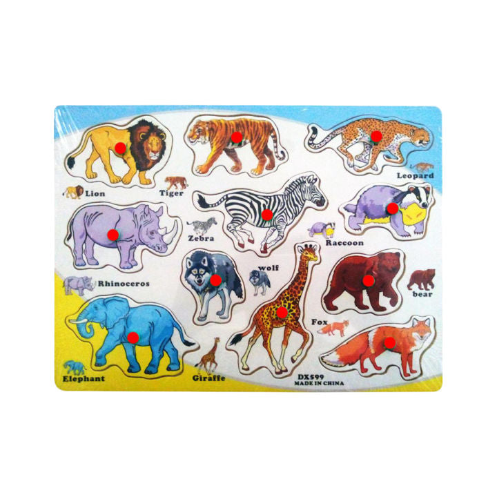 Animals Shapes and Names Wooden Puzzle Board for Kids