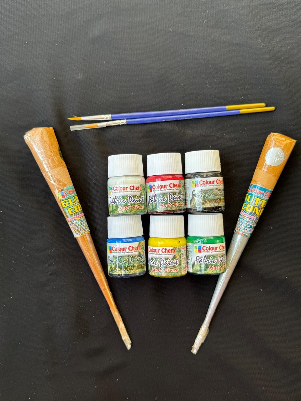 Colour Chem Fabric Paint Matt Finish Set with Glitter Glue and Paint Brushes