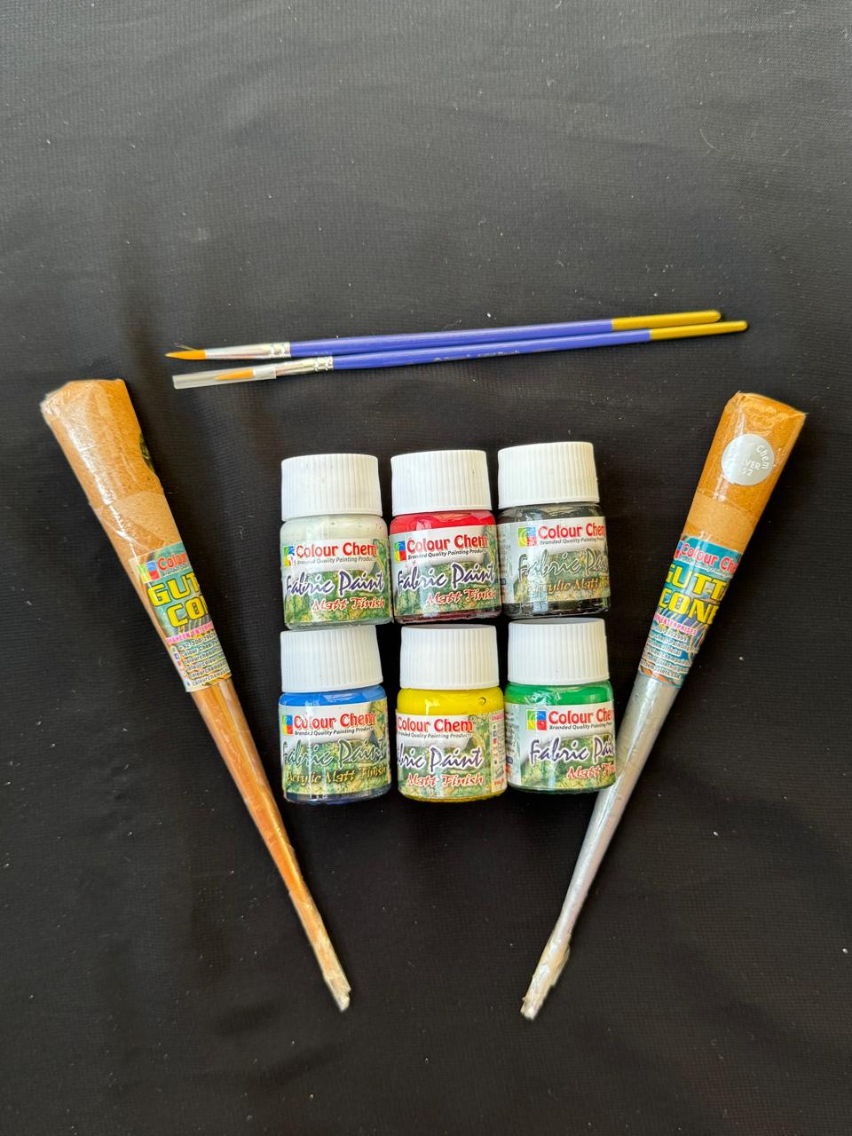Colour Chem Fabric Paint Matt Finish Set with Glitter Glue and Paint Brushes