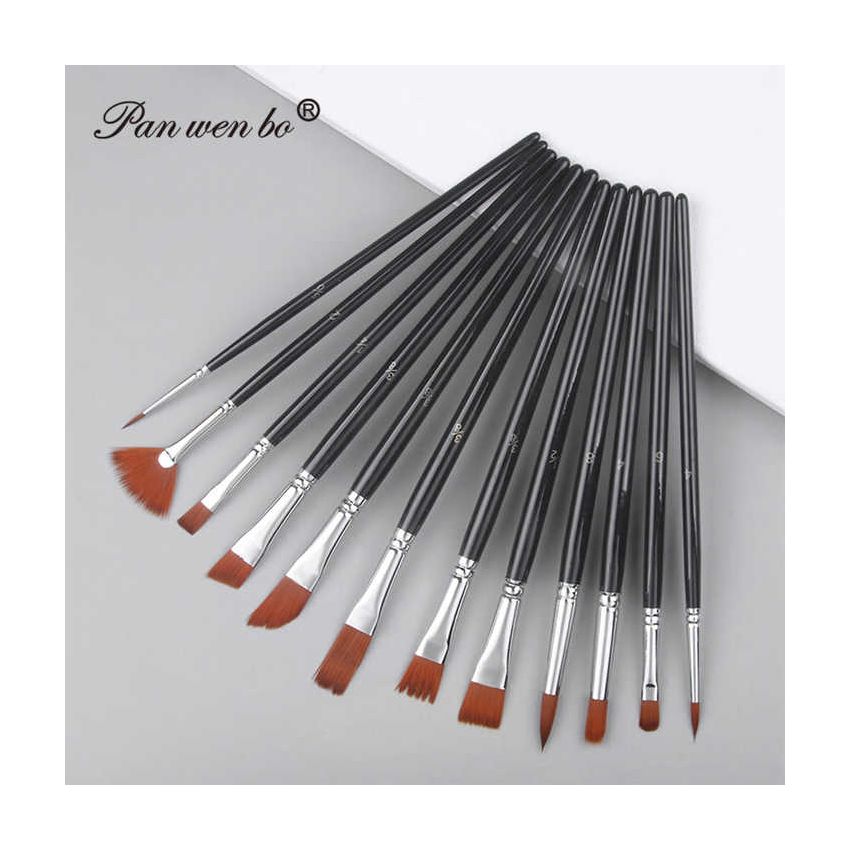 Panwenbo Professional Paint Brush Set 12 Pcs | Nylon Hair