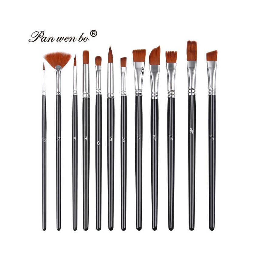 Panwenbo Professional Paint Brush Set 12 Pcs | Nylon Hair