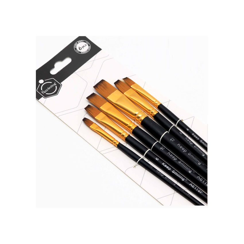 Keep Smiling Artist Flat Paint Brush Set – 6 Pcs A6118F