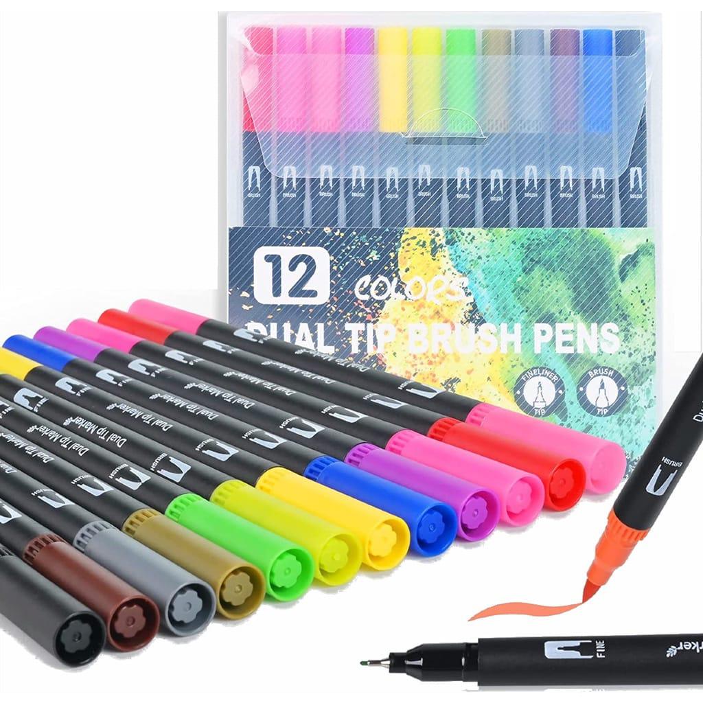 Dual Tip Brush Marker Pen Set – Fine Point & Brush Tip 12 & 24 Pcs