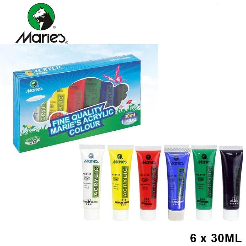 Maries Acrylic Paints Tube Set – 6 Colors × 30ml