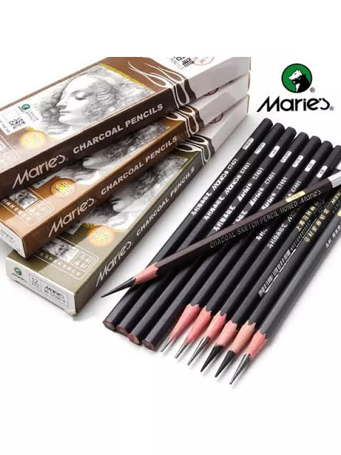 Maries Charcoal Pencils Set – Pack of 6 (3 Soft & 3 Hard)
