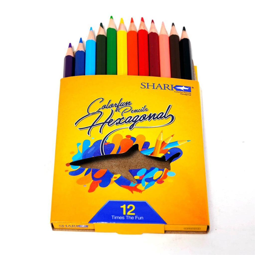 Shark Hexagonal Colour Pencils – Half & Full Size (12 Colors)