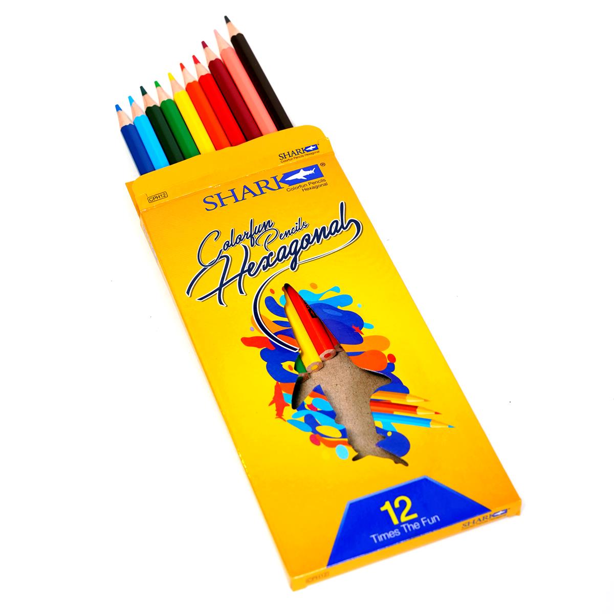 Shark Hexagonal Colour Pencils – Half & Full Size (12 Colors)