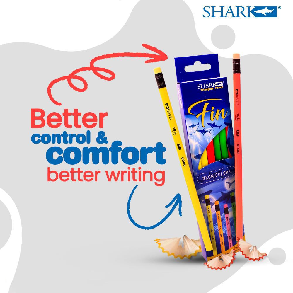 Shark Fin HB Pencils with Eraser – Pack of 12